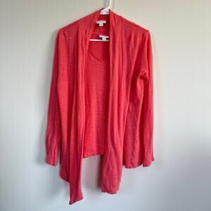 J Jill Cardigan Sweater Twinset Womens XS Linen Blend Open Front Career Summer